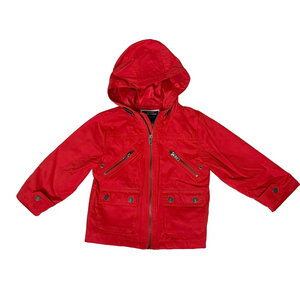 2T Unisex Janie and Jack Red Hooded Jacket with Zipper Pockets